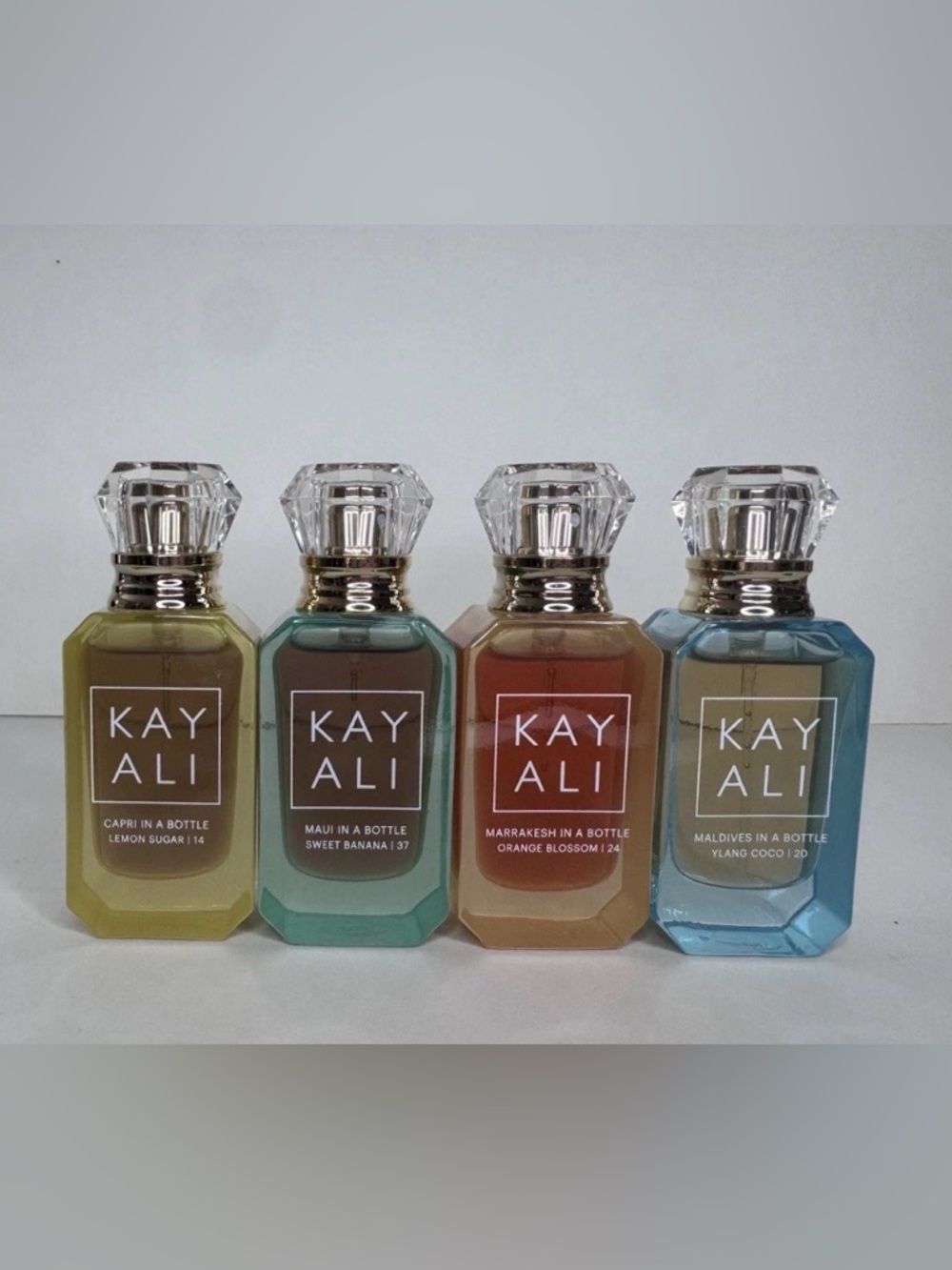 Kayali Mini Perfume Set 4 Travel Sprays Capri Mavi Marrakesh Maldives New